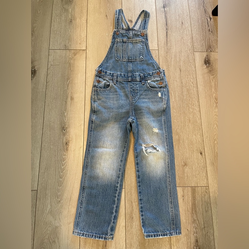 Old Navy Kids Distressed Denim Bib Overalls Size Small 6-7